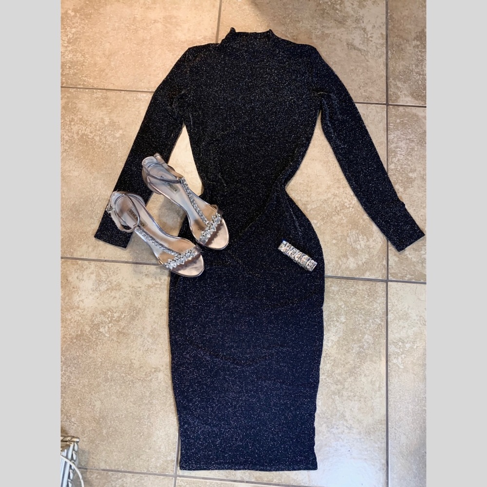Black & Silver Elegant Midi Dress